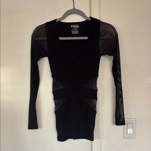 Elegant Black Mesh Long Sleeve Top